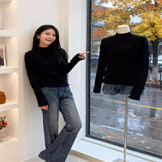 批发木耳边半高领羊毛针织衫女欧洲站2025冬装新款欧货女装打底小衫潮