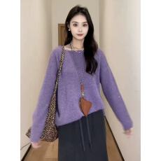 批发<b class='q'>大码</b>紫色显白细闪毛衣针织衫女秋季胖mm宽松显瘦内搭打底外穿上衣