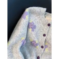 批发气质甜美温柔减龄宽松针织开衫2025冬季<b class='q'>外套</b>立体花朵毛衣<b class='q'>大码</b>新款