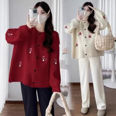 批发韩版宽松刺绣加厚毛衣外套女秋冬大码胖mm显瘦慵懒风漂亮针织开衫