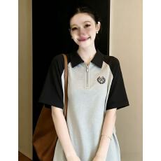 批发拉链Polo衫正肩短袖T恤女夏撞色字母刺绣大码女<b class='q'>装</b>遮肚子显瘦上衣