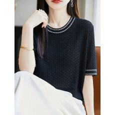 批发时尚镂空短袖t恤女夏季2026新款<b class='q'>打底衫</b>洋气大码女装冰丝针织上衣