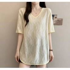 批发大码女装遮肚子慵懒风<b class='q'>短</b>袖V领打底衫女夏季胖妹妹洋气宽松T恤上衣