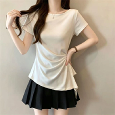 批发<b class='q'>大码</b><b class='q'>女装</b>不规则正肩短袖T恤女夏季微胖MM收腰显瘦独特超好看上衣