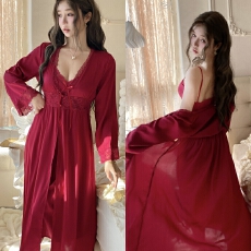 批发<b class='q'>春</b>夏款性感睡衣女吊带睡裙睡袍两件套装冰丝长裙长袍带胸垫家居服