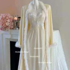 批发网图性感睡衣女冰丝吊带睡裙+海岛绒外袍长款两件套高级感家居服