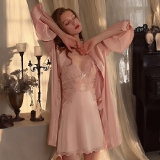 批发性感睡衣吊带睡裙睡袍两件套蕾丝美背带胸垫法式情调高级感家居服