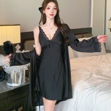 批发实拍性感睡衣女吊带睡裙<b class='q'>睡袍</b>两件套冰丝带胸垫轻奢风高级感家居服