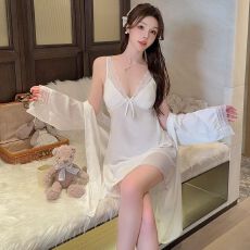 批发实拍性感睡衣女吊带睡裙<b class='q'>睡袍</b>两件套冰丝带胸垫轻奢风高级感家居服