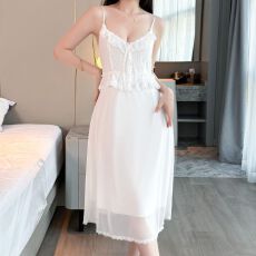 批发性感睡衣女网纱吊带睡裙<b class='q'>蕾丝</b>白色纯欲风中长款公主风高级感家居服