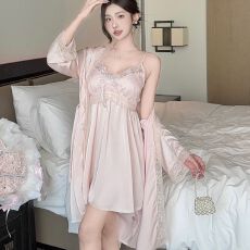 批发实拍性感睡衣女冰丝<b class='q'>吊带</b><b class='q'>睡裙</b>睡袍两件套轻奢风带胸垫高级感家居服
