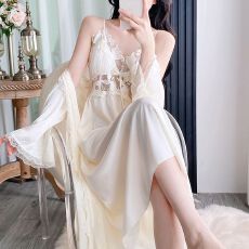 批发新款<b class='q'>性感</b><b class='q'>睡衣</b>女冰丝吊带睡裙睡袍两件套中长款高级感带胸垫家居服