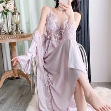 批发新款<b class='q'>性感</b><b class='q'>睡衣</b>女冰丝吊带睡裙睡袍两件套中长款高级感带胸垫家居服