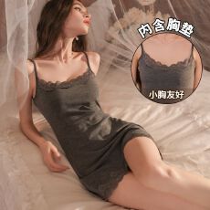 批发带胸垫<b class='q'>夏季</b><b class='q'>性感</b><b class='q'>睡衣</b>女莫代尔吊带睡裙弹力修身纯色法式迷人家居服