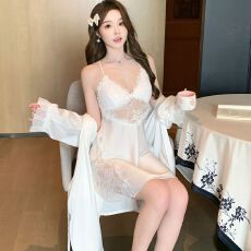 批发实拍性感睡衣女吊带睡裙<b class='q'>睡袍</b>两件套蕾丝高级感轻奢风带胸垫家居服