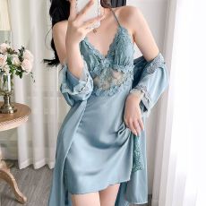 批发实拍性感睡衣女吊带睡裙<b class='q'>睡袍</b>两件套蕾丝高级感轻奢风带胸垫家居服
