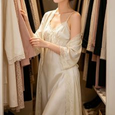批发实拍性感睡衣女冰丝吊带睡裙<b class='q'>睡袍</b>两件套装长款高级感带胸垫家居服