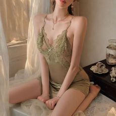 批发夏季性感睡衣女冰丝<b class='q'>吊带</b><b class='q'>睡裙</b>蕾丝美背法式情调高级感带胸垫家居服