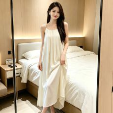 批发性感睡衣女士冰丝吊带睡裙纯色长款美背带胸垫轻奢风高级感家居服