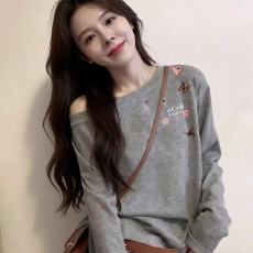 春夏季长袖宽松大码休闲斜领卡通娃印花薄防晒T恤上衣