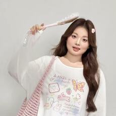 批发韩系甜美蝴蝶印花防晒罩衫女<b class='q'>大码</b>宽松透气防紫外线薄款<b class='q'>长袖</b>T恤夏