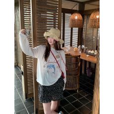 批发美式复古海豚印花<b class='q'>防晒</b>罩衫长袖T恤女夏薄款微透慵懒风上衣