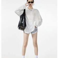 批发美式轻薄物理防晒罩衫女款<b class='q'>夏季</b>宽松休闲白色长袖t恤上衣