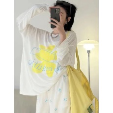 批发韩系甜美微透薄款长袖T恤女春夏新款慵懒风百搭休闲<b class='q'>防晒</b>罩衫上衣