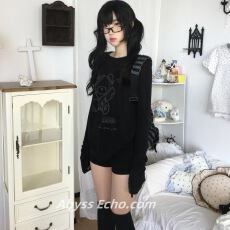 批发亚文化宅萌系上衣<b class='q'>棒球</b>小熊垂感印花显瘦亲肤长袖T恤女宽松防晒