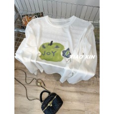批发花朵青苹果印花长袖<b class='q'>防晒</b>T恤女 超薄莱赛尔慵懒宽松上衣