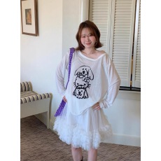 批发2026超火穿搭休闲风<b class='q'>甜美</b>卡通印花防晒长袖T恤女减龄白色宽松上衣