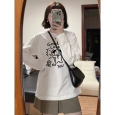 批发白色内搭长袖t恤女2026新款早秋纯棉宽松美式正肩<b class='q'>卫衣</b>打底衫上衣