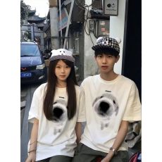 批发夏季白色纯棉小狗印花男女短袖圆领高级感宽松<b class='q'>大码</b>韩版<b class='q'>情侣装</b>T恤
