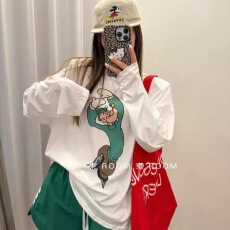 批发大码宽松早春防晒卡通印花长袖T恤上衣韩国东大门新款<b class='q'>时尚</b>设计感