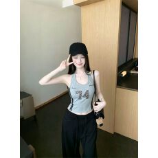 批发人棉美式辣妹<b class='q'>街头</b>豹纹印花运动风挂脖吊带背心女修身显瘦上衣