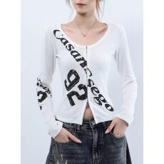 批发精棉秋新品美式复古拉链V领长袖T恤<b class='q'>女装</b>字母印花打底衫辣妹上衣
