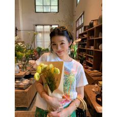 批发小众设计时髦个性椰林彩虹抽象印花短袖上衣女2026春夏季新款