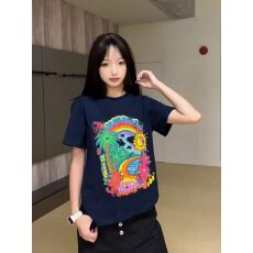 批发小众设计时髦个性椰林彩虹抽象印花短袖上衣女2026春夏季新款