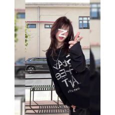 2026年新款秋季美式复古印花工艺慵懒休闲长袖T恤女打底衫上衣