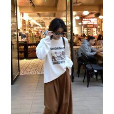 批发2026年新款显瘦美式复古休闲百搭圆领字母印花磨毛<b class='q'>中长款</b>长袖<b class='q'>T</b><b class='q'>恤</b>