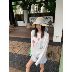 批发2026年新款显瘦百搭ins手绘韩系小众童趣插画印花女长袖T恤上衣