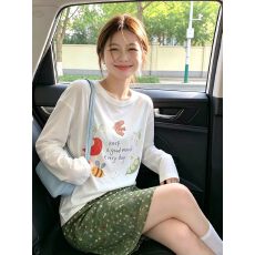 批发2026年新款显瘦百搭ins手绘韩系小众童趣插画印花女长袖T恤上衣