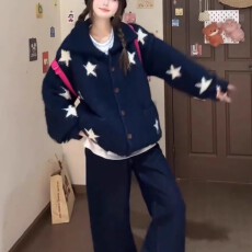 批发大码星星甜美软糯毛衣外套女秋冬<b class='q'>胖</b><b class='q'>mm</b><b class='q'>显瘦</b>宽松韩系慵懒风针织开衫