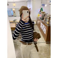 批发韩系新款撞色条纹修身打底衫女2025早秋百搭长袖针织衫上衣