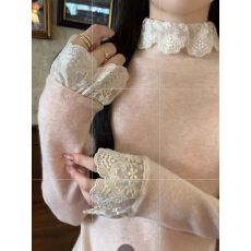 批发韩系蕾丝拼接高领长袖针织衫2025冬季新款显瘦修身温柔打底上衣女