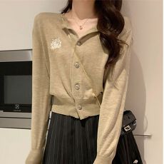 批发复古学院风刺绣针织开衫外套女2025年秋新款洋气百搭长袖上衣潮