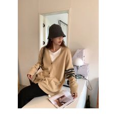 批发韩版百搭针织开衫上衣2025秋季新款慵懒风经典条纹长袖毛衣外套女