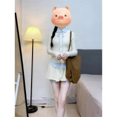 批发已出货  羊绒坑条250克 4*3韩系甜美学院风<b class='q'>连衣</b>裙短裙两件套装