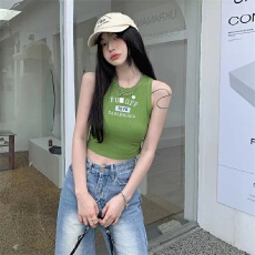 批发已出货 罗纹 美式字母<b class='q'>背心</b>女显瘦辣妹<b class='q'>露</b><b class='q'>脐</b>短款上衣
