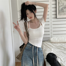 批发已出货 罗纹 不规则设计感夏季修身显瘦短款上衣